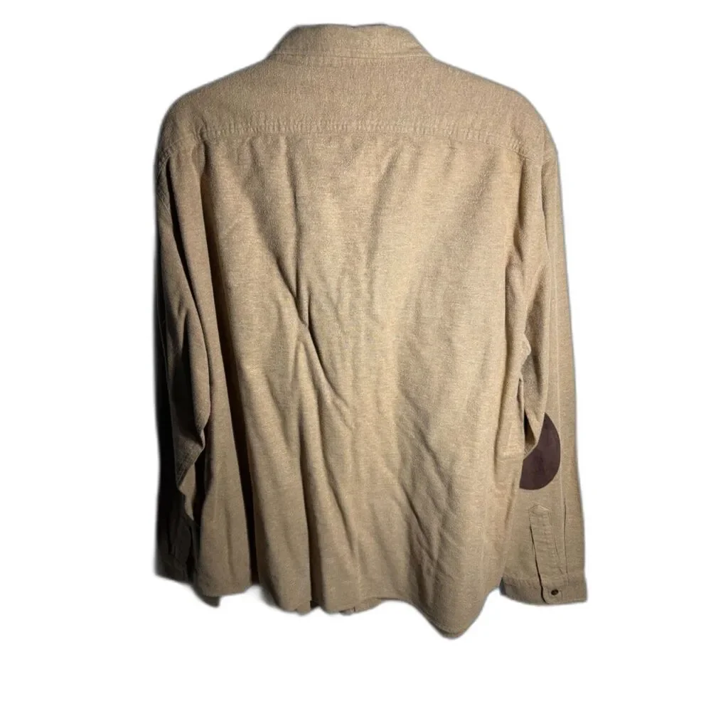 J.Crew Mercantile Flex Men’s XXL Tan Cotton Shirt Brown Elbow Patches